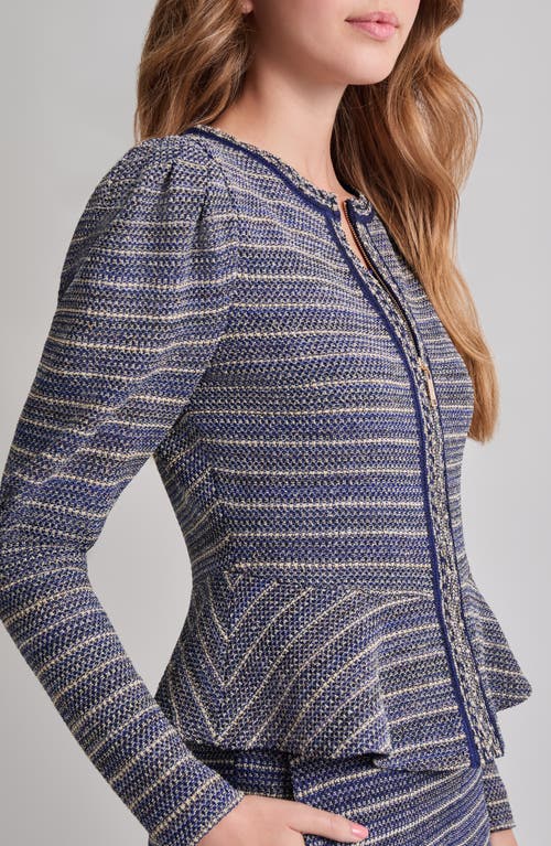 Shop Misook Metallic Tweed Peplum Jacket In Starry Night Blue