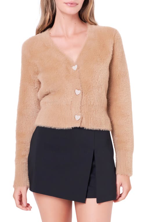 English Factory Pearly Heart Button Sweater Camel at Nordstrom,