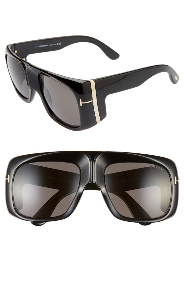 Shop Tom Ford Gino 60mm Aviator Sunglasses In Shiny Black/ Smoke
