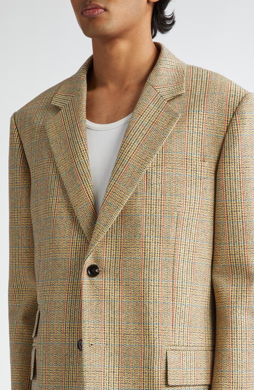 Bottega Veneta Distorted Prince Of Wales Wool Blend Sport Coat In Beige/yellow/blue