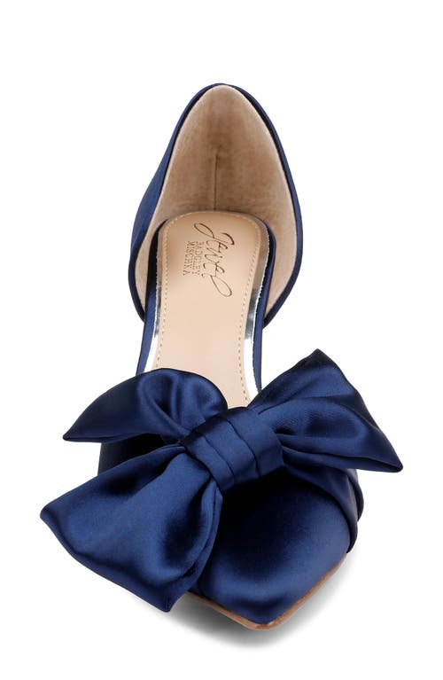 Jewel Badgley Mischka Women's Sidney Slip On Evening Bow Pumps In Navy Satin