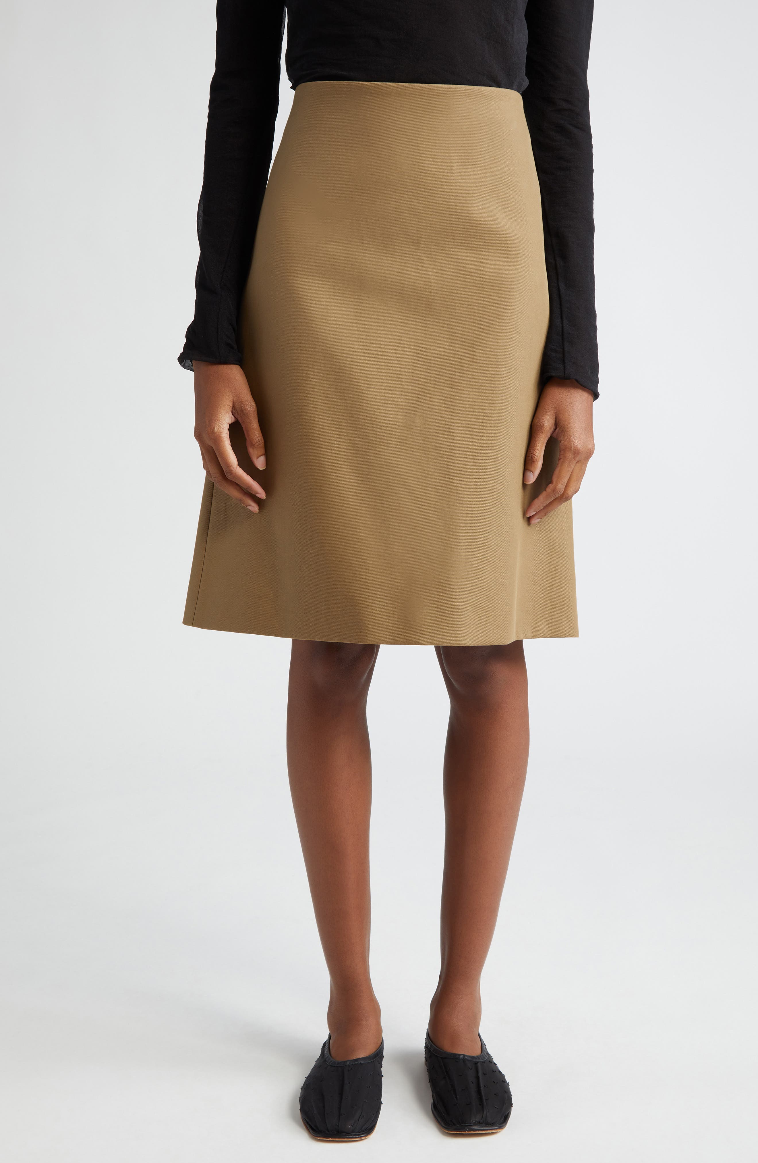 Twisted Cotton Blend Midi Skirt