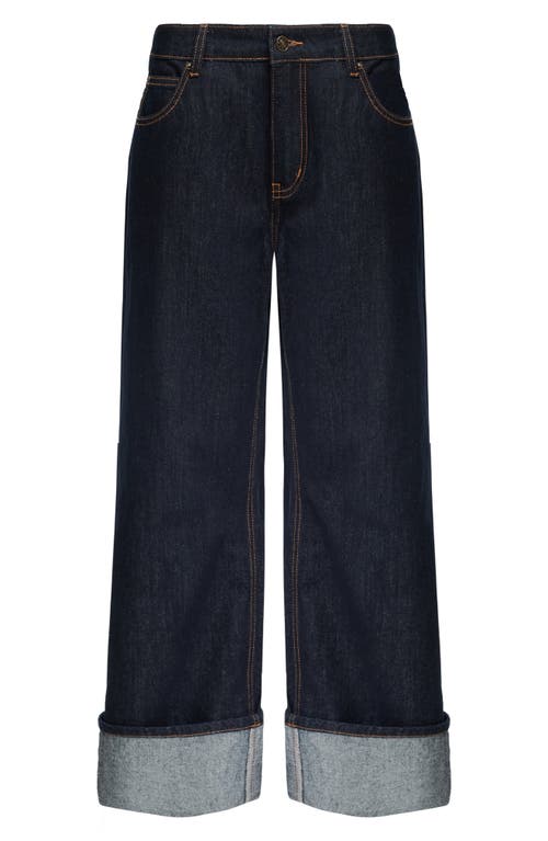 Lioness Top Model Cuffed Straight Leg Jeans In Dark Denim