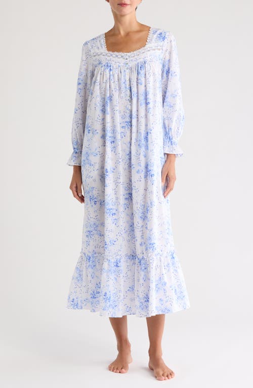 Shop Eileen West Long Sleeve Cotton Ballet Nightgown In White/blue Flower