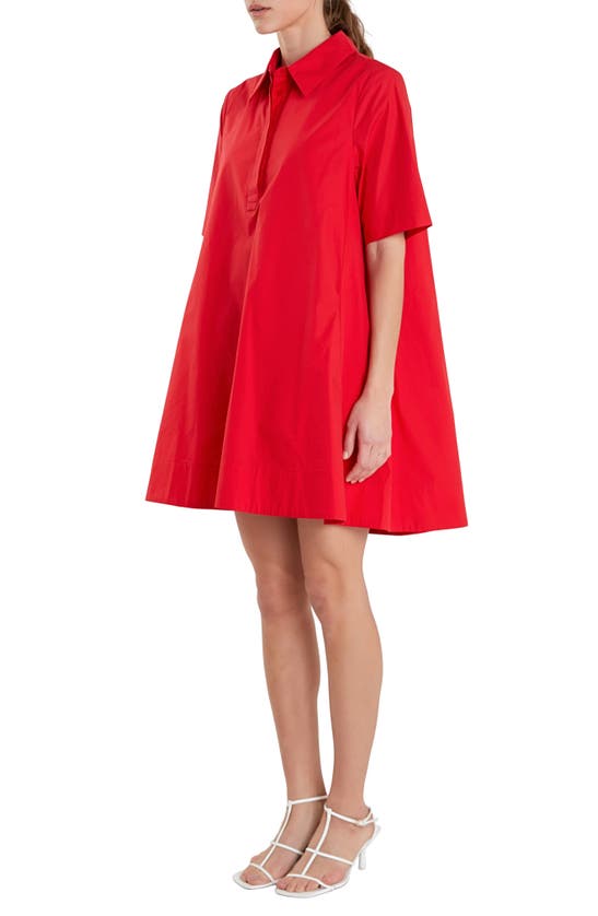 Shop English Factory Trapeze Cotton Shirtdress In Red