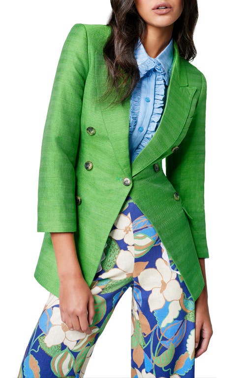 Smythe Faux Double Breasted Three Quarter Sleeve Linen & Silk Blazer Kelly Green at Nordstrom,
