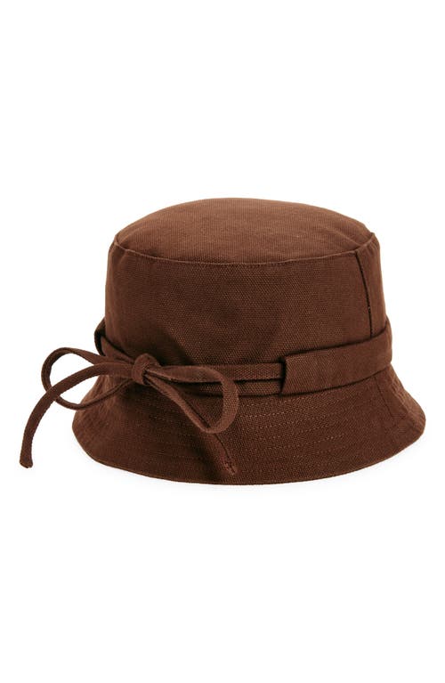 Shop Jacquemus Le Bob Gadjo Drawstring Bucket Hat In Brown 850