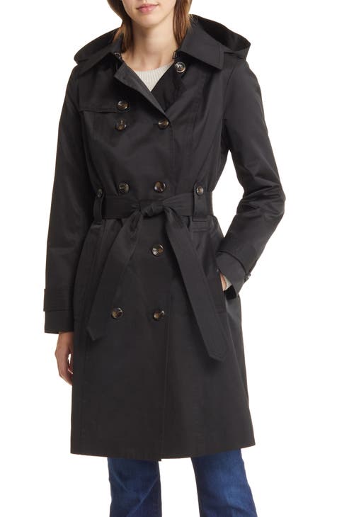 London Fog Belted Water Repellent Trench Coat with Removable Hood