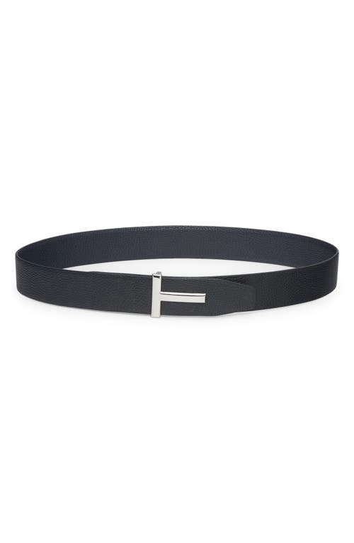 Tom Ford T Icon Reversible Soft Grain Leather Belt In Dark Navy/black