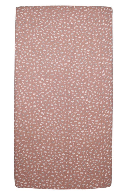 L'Ovedbaby Branch Print Fitted Organic Cotton Crib Sheet in Desert Rose Leaves at Nordstrom