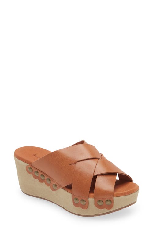 Chocolat Blu Yuki Platform Wedge Slide Sandal in Camel Leather
