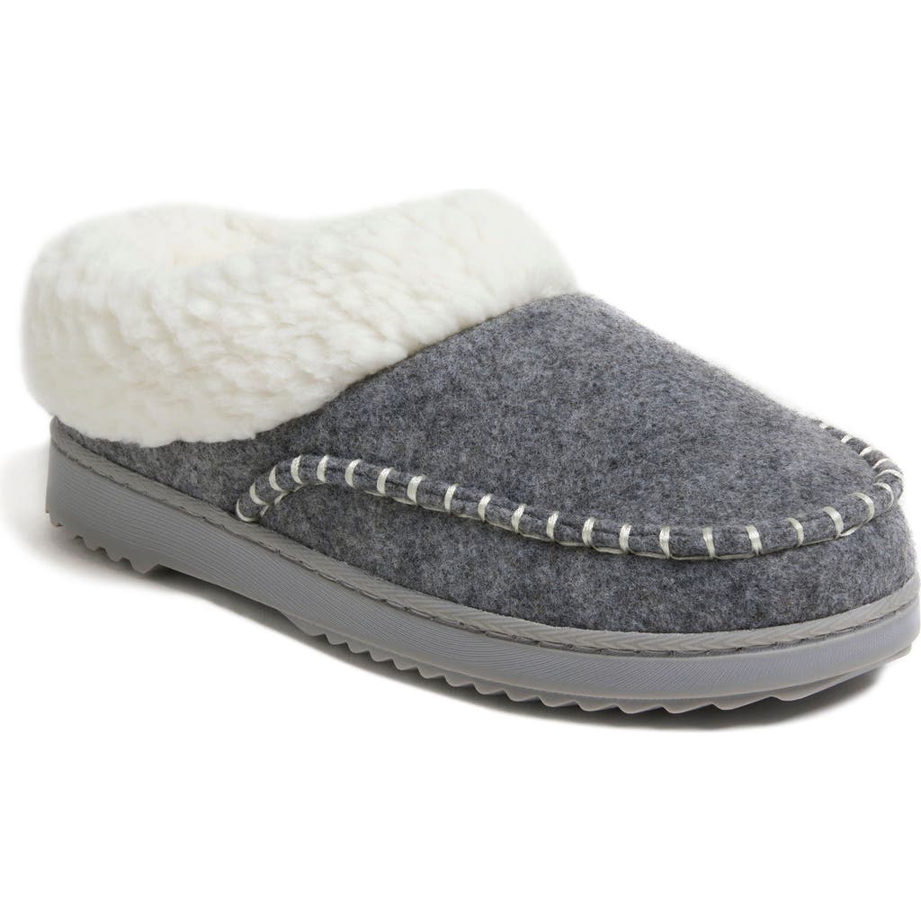 Dearfoams Women's Nyla Felted Plaid Moccasin Toe Clog Slipper In Light Heather Grey
