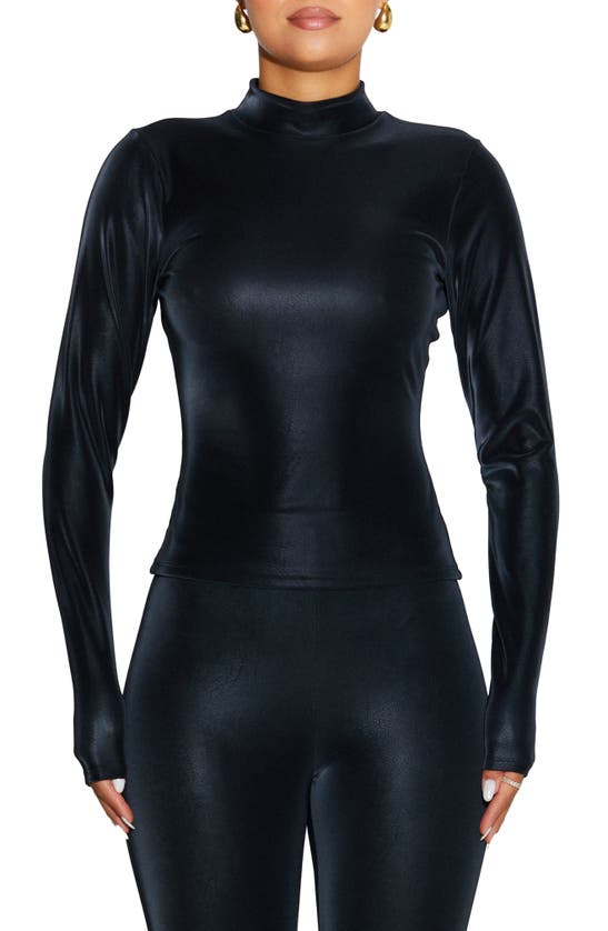 Shop Naked Wardrobe Liquid Turtleneck Long Sleeve Top In Black