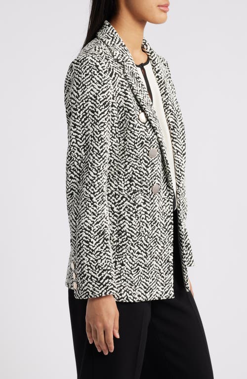 Shop Anne Klein Faux Double Breasted Jacquard Blazer In Anne White/anne Black