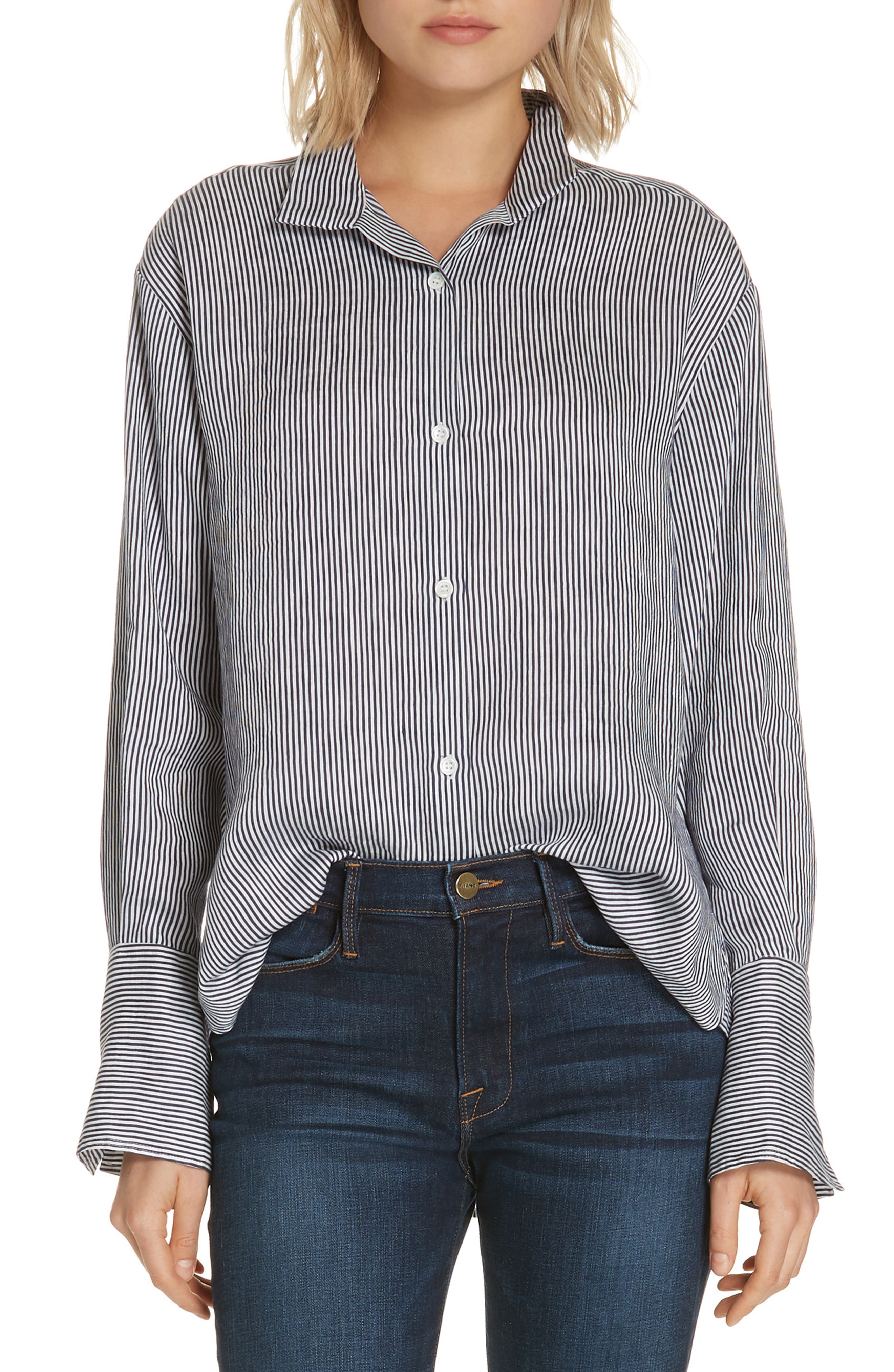 FRAME Stripe Linen Blend Shirt Nordstrom