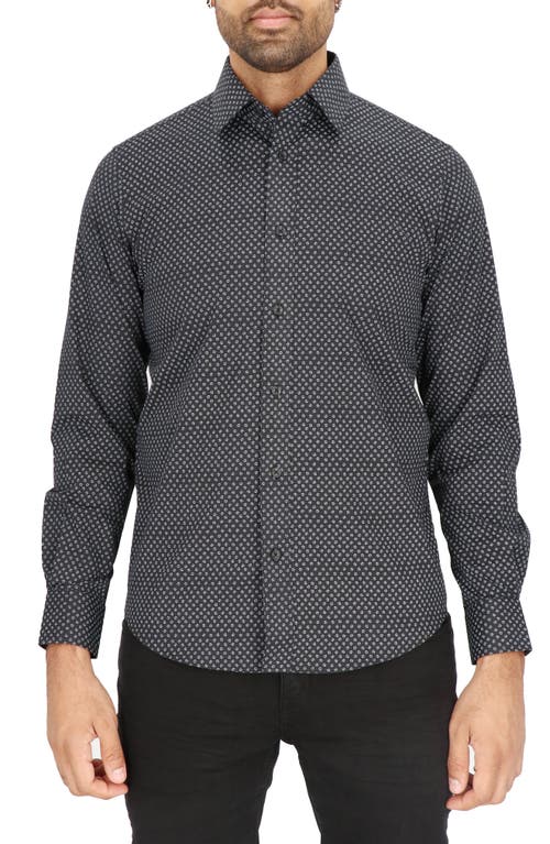 Scotch & Soda Modern Fit Flower Stretch Cotton Dress Shirt In Black