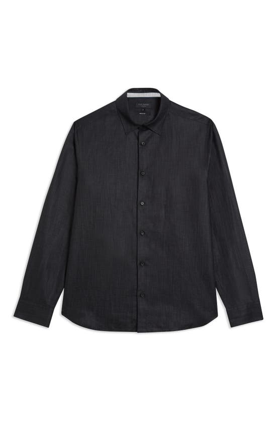 Shop Ted Baker Romeo Regular Fit Linen & Cotton Button-up Shirt In Black