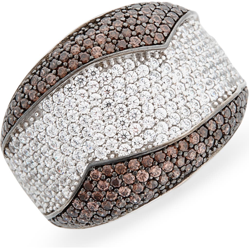 Suzy Levian 14k Yellow Gold Plated Pave Cz Ring In Brown