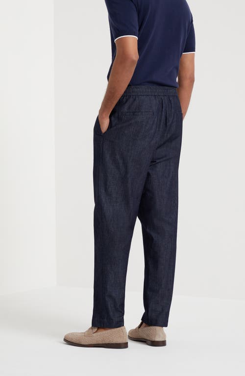 Shop Brunello Cucinelli Leisure Fit Trousers With Double Pleats In Dark Denim