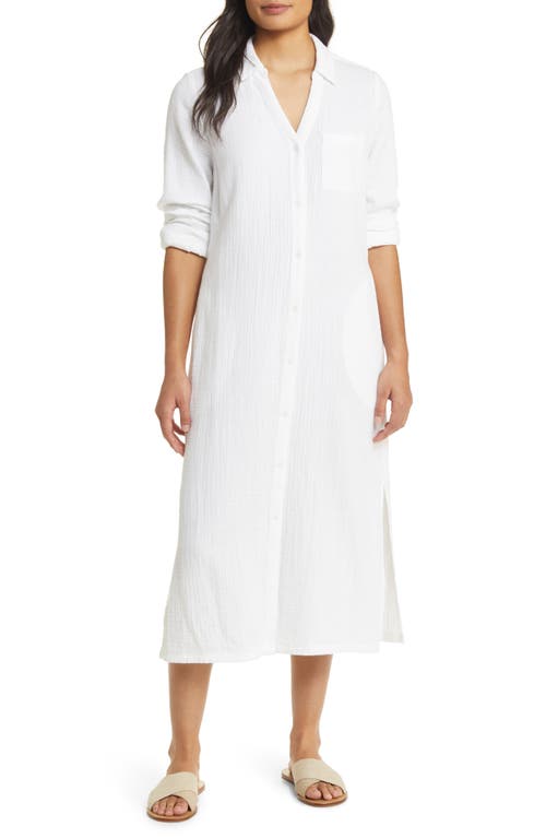 caslon(r) Cotton Gauze Long Sleeve Midi Shirtdress at Nordstrom,