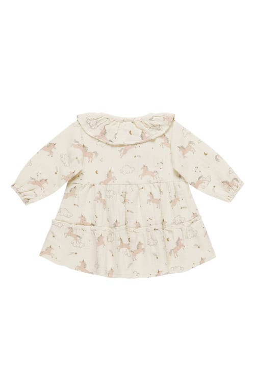 Quincy Mae Ruffle Long Sleeve Organic Cotton Dress In Natural