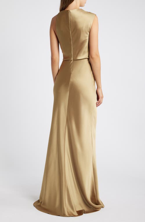 Amsale Asymmetric Neck Satin Gown In Gold