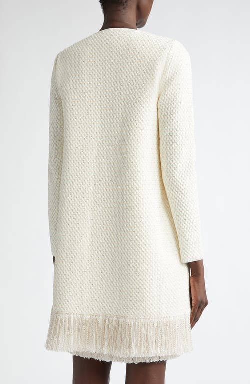 Oscar De La Renta Bow Button Sequin Tweed Coat In Ivory/gold