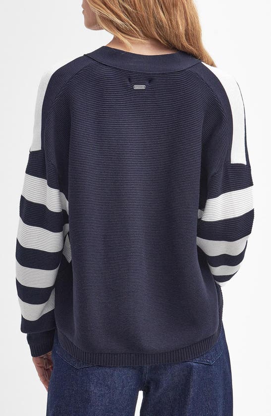 Shop Barbour Mariner Stripe Cotton Cardigan In Navy Stripe