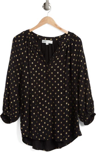 CHELSEA AND THEODORE Notch Neck Three Quarter Sleeve Blouse | Nordstromrack