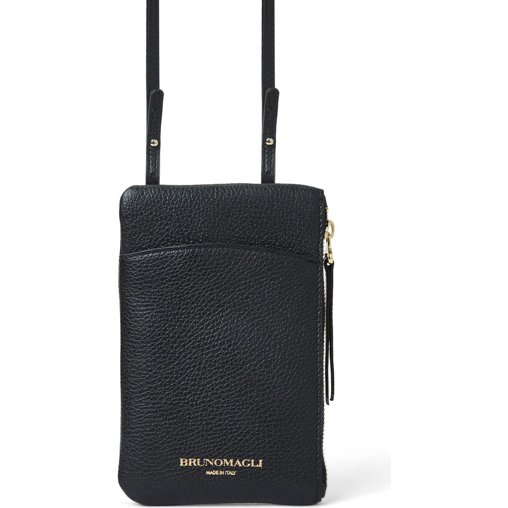 Bruno Magli Serena Leather Zip Pouch Lanyard In Black