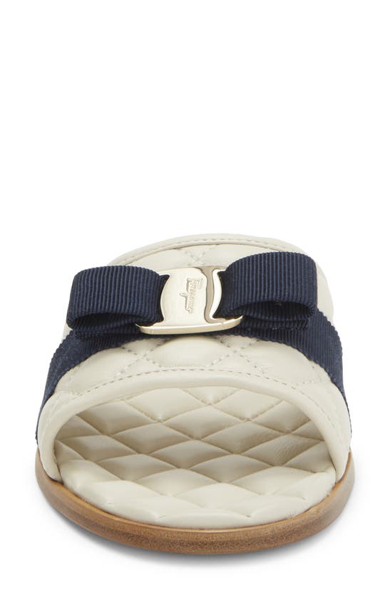 Shop Ferragamo Lovec Q Bow Quilted Slide Sandal In Mascarpone