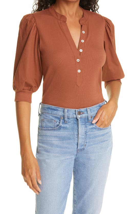 Veronica Beard Coralee Stretch Cotton Top In Nutmeg ModeSens