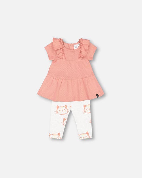 Deux Par Deux Baby Girl's Organic Cotton Pointelle Knit Dress And Printed Cats Leggings Set Old Rose at Nordstrom