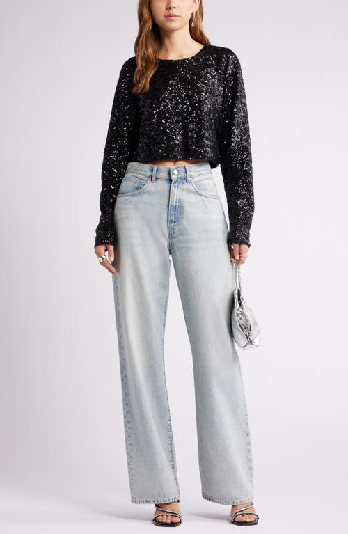 Open Edit Crop Sequin Top In Black