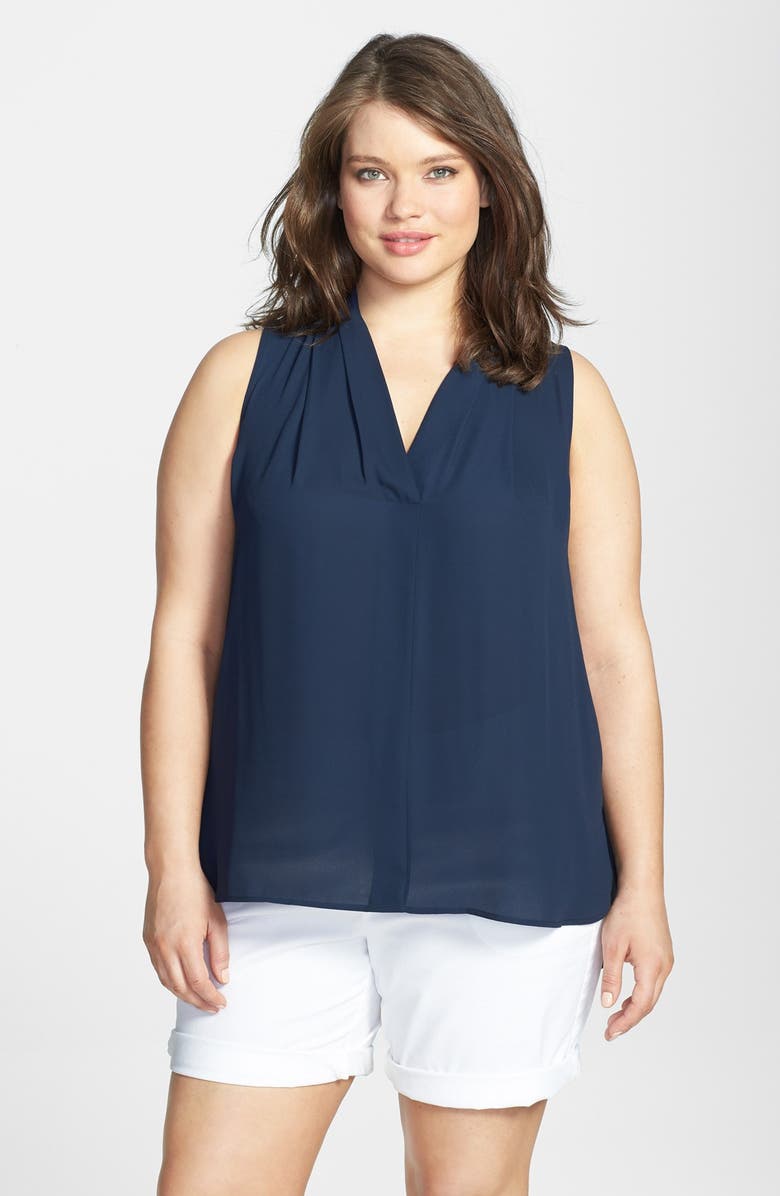 Vince Camuto Sleeveless V-Neck Woven Blouse (Plus Size) | Nordstrom
