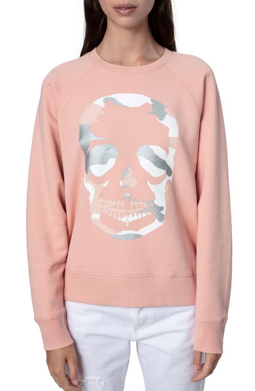 Zadig & Voltaire Camo Skull Cotton Graphic Sweatshirt in Poudre