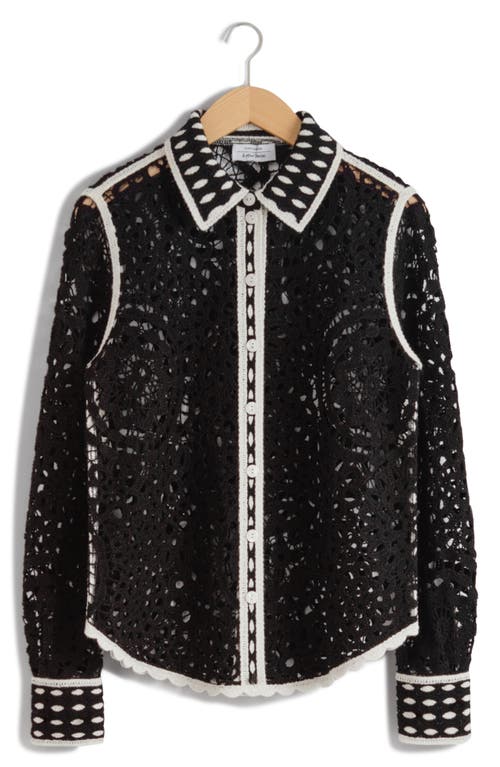 & Other Stories Wool Cotton Lace Button-Up Shirt Black Dark at Nordstrom,