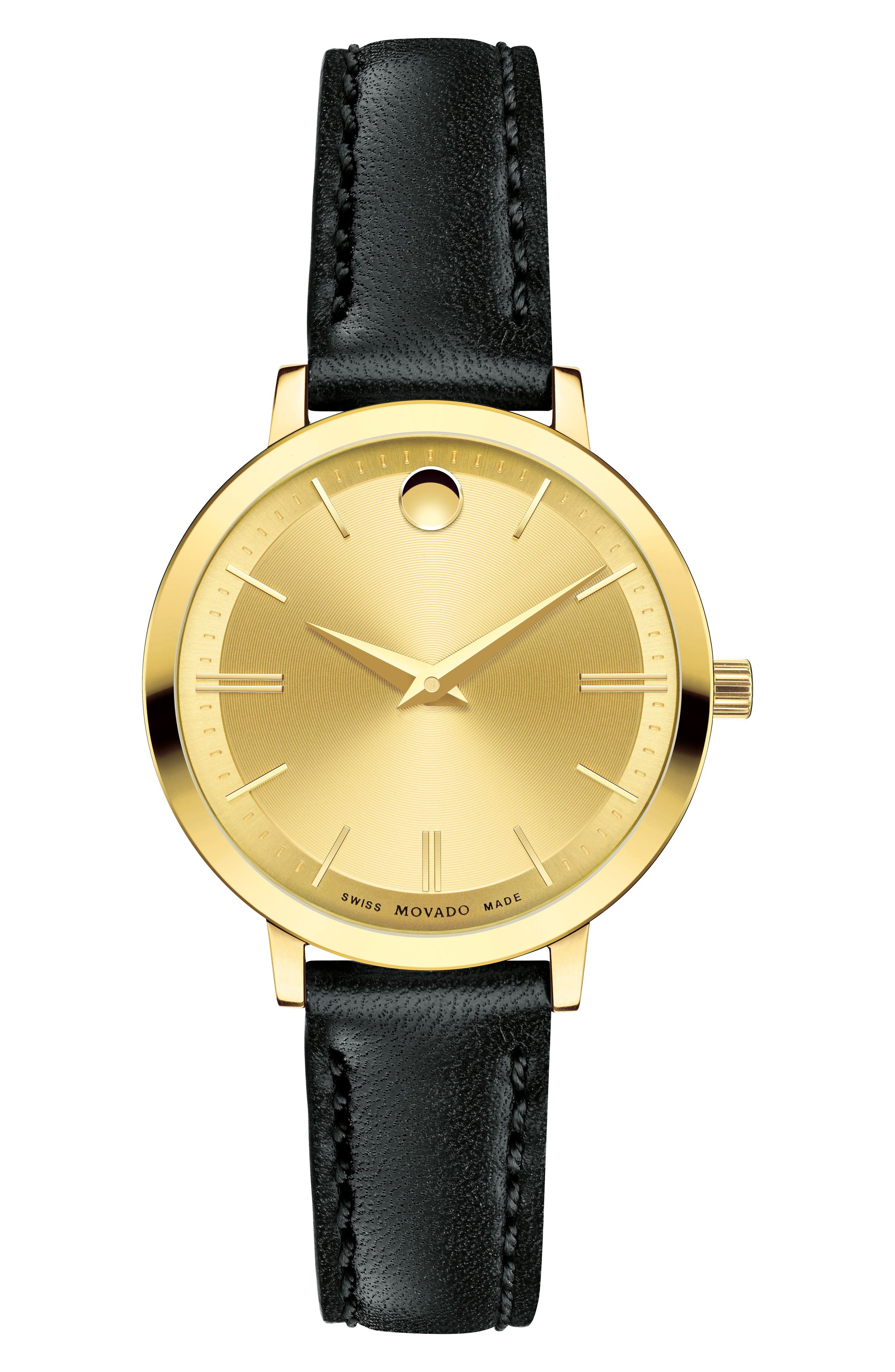 Movado Ultra Slim Leather Strap Watch, 28mm Nordstrom