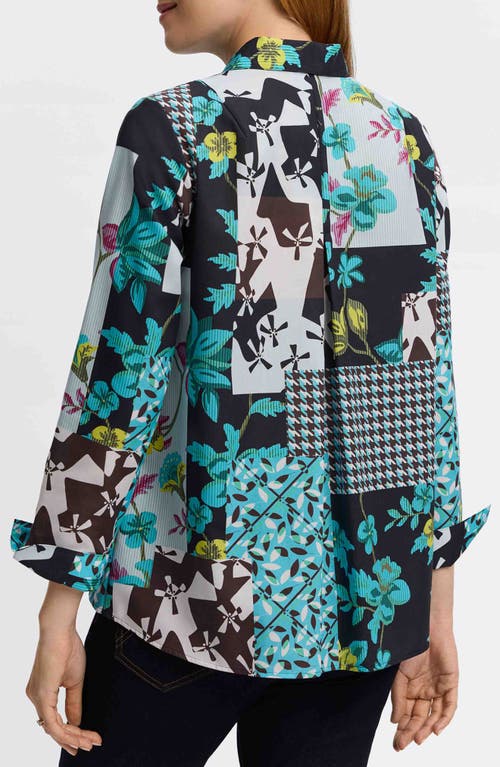 Foxcroft Agnes Sateen Top In Teal Multi