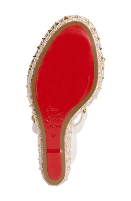 Shop Christian Louboutin Pyraclou Wedge Sandal In Leche