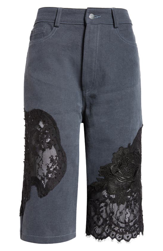 Shop Collina Strada Mikaela Lace Patched Denim Bermuda Shorts In Charcoal