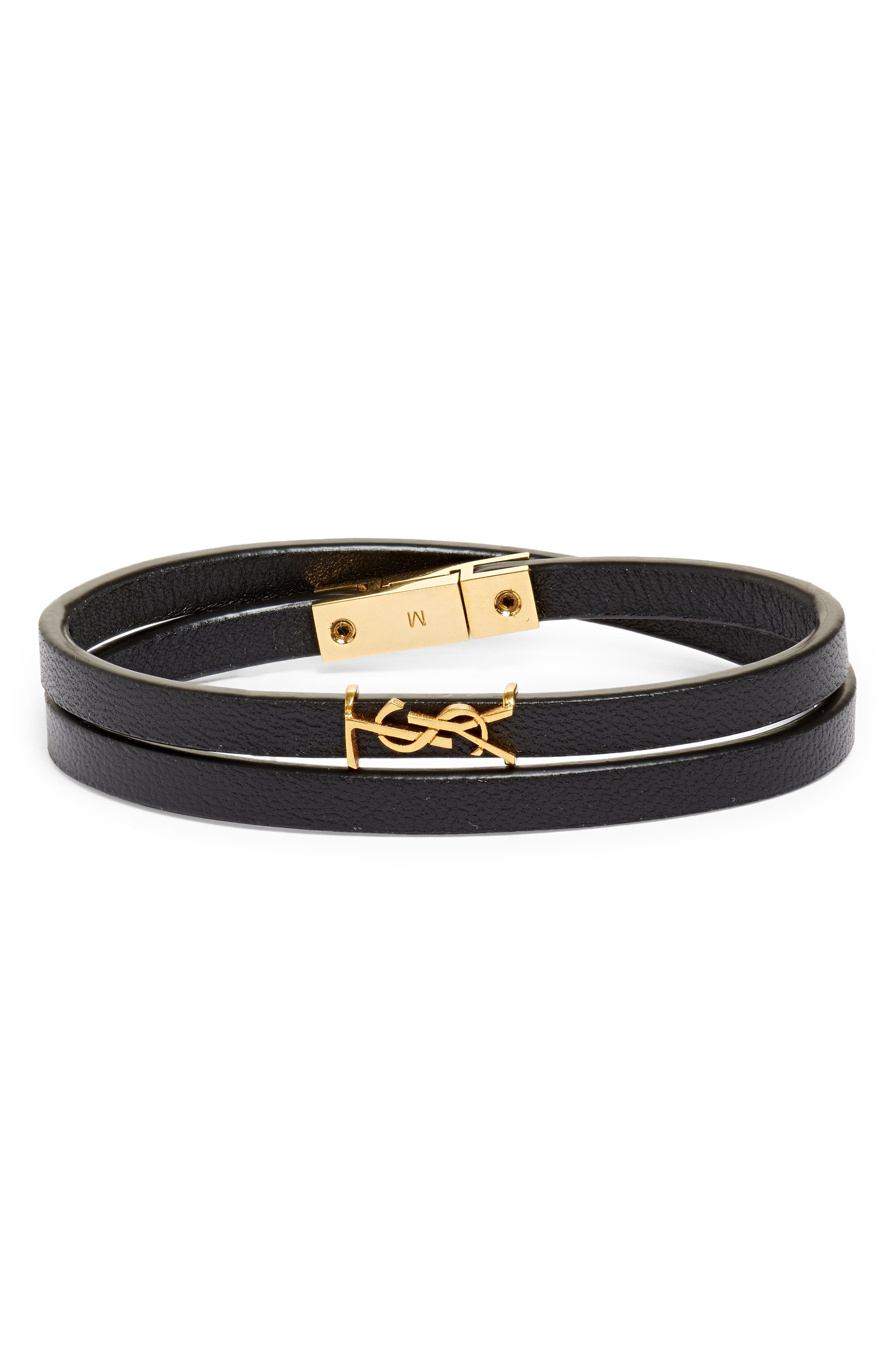 OPYUM double wrap bracelet in leather and metal, Saint Laurent