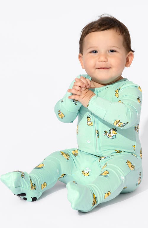 Bellabu Bear Rubber Ducky Convertible Footie Pajamas In Green