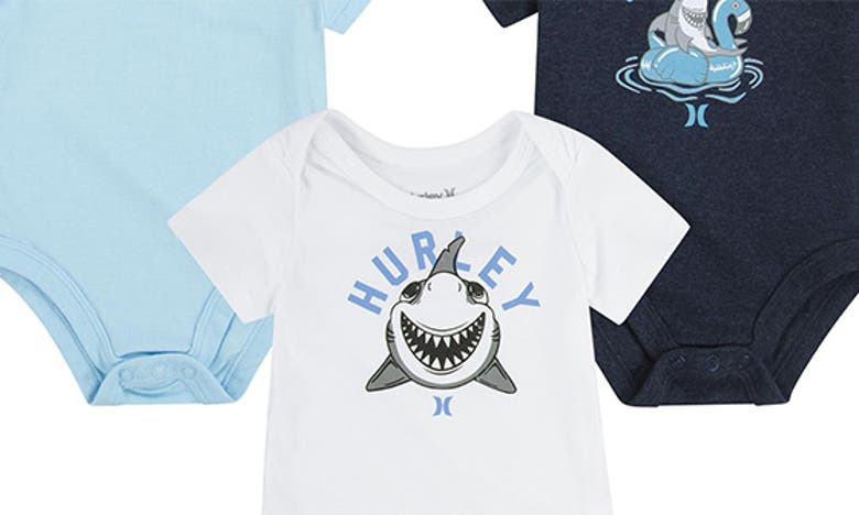 Shop Hurley Assorted 3-pack Bodysuits In Glacier Ice