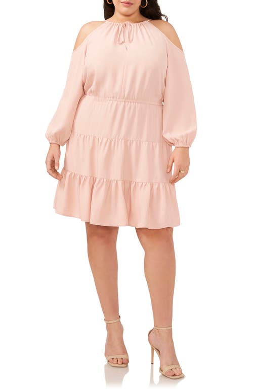 1.STATE Tiered Long Sleeve Cold Shoulder Dress Rose Smoke at Nordstrom,