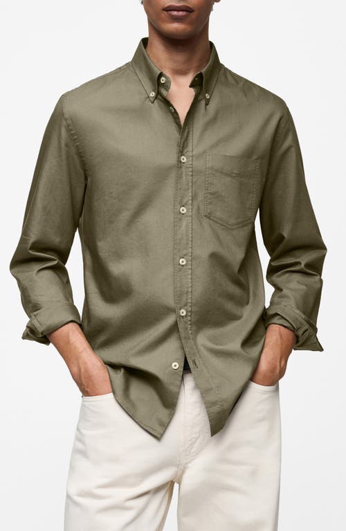 Shop Mango Regular Fit Oxford Button-down Shirt In Khaki Green