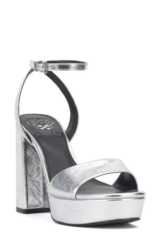 Vince Camuto Pendry Ankle Strap Platform Sandal In Silver Crackle Foil