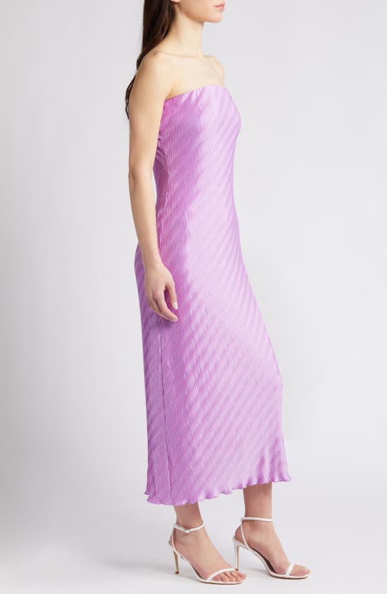 Shop Astr The Label Plissé Strapless Midi Dress In Purple