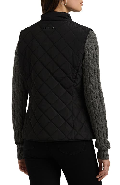 Shop Lauren Ralph Lauren Crest Detail Quilted Vest In Black