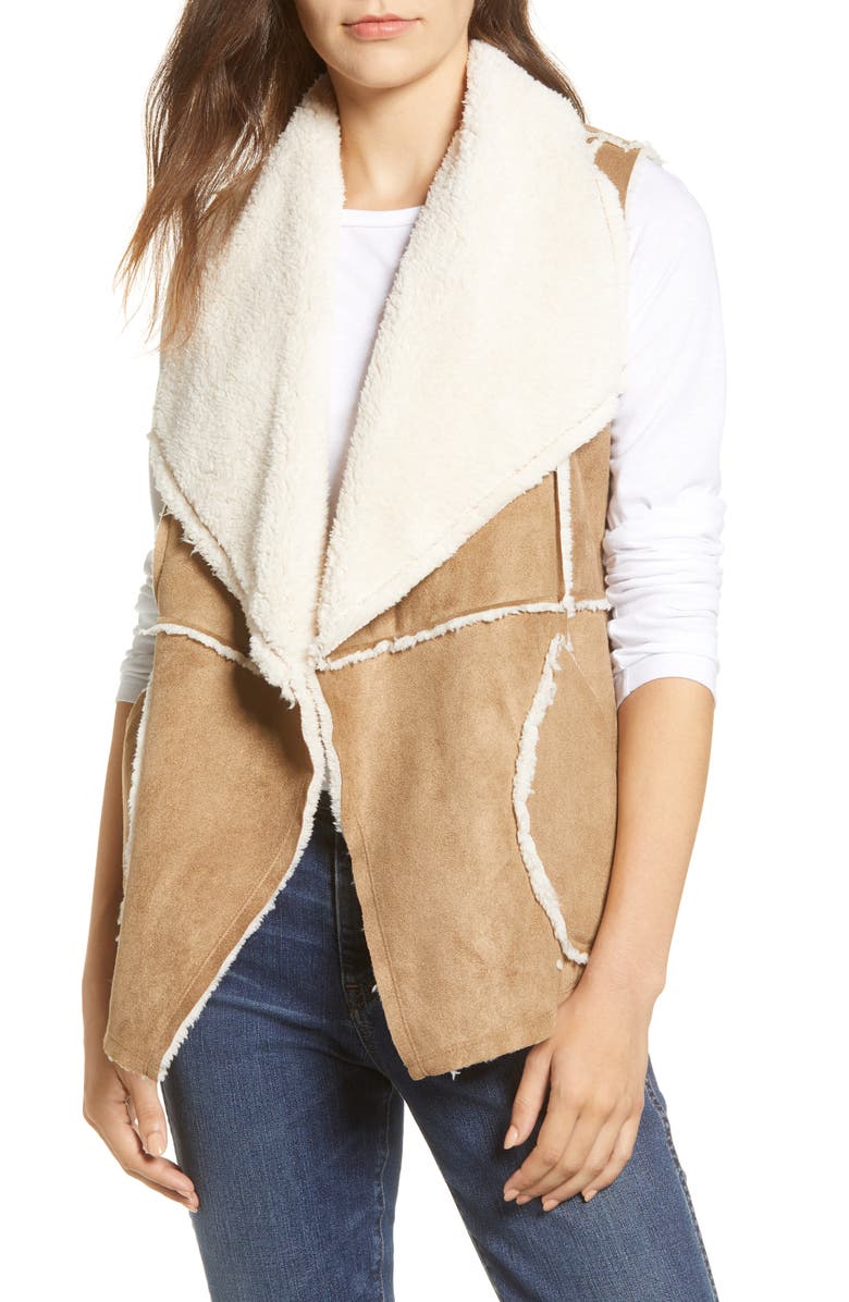CASLON<SUP>®</SUP> Faux Shearling Vest, Main, color, CAMEL